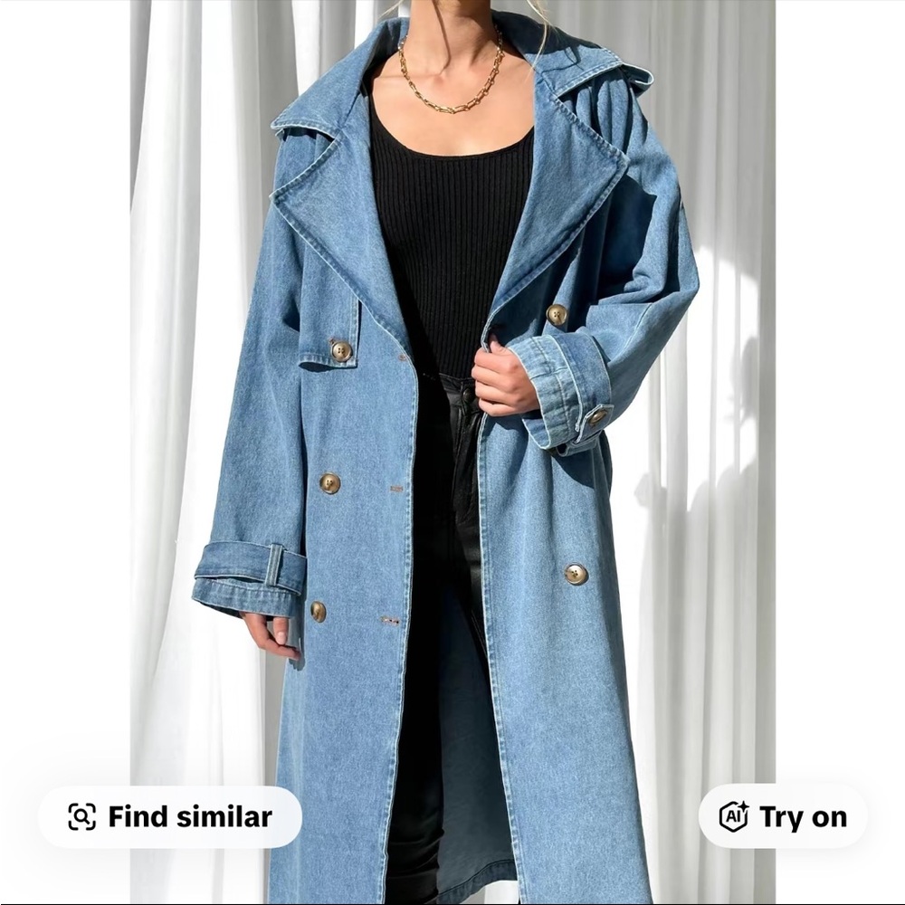 Light Blue Denim Trench Coat - Women's Long Jacket